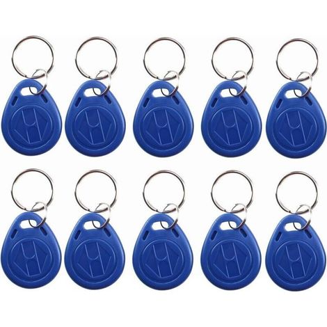 Porte-clés RFID inscriptible 125 kHz T5577/EM4305, étiquette NFC, jeton d'identification de proximité, porte-clés de contrôle d'accès pour systèmes de sécurité, bleu (10) (1/4)