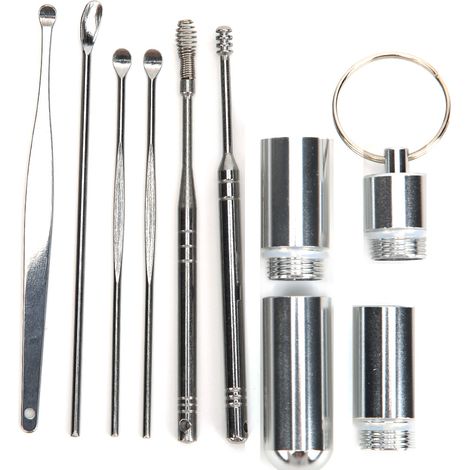 Curette à Cire d'Oreille Rétro en Acier Inoxydable Portable avec Anneau Porte-Clés (1/5)