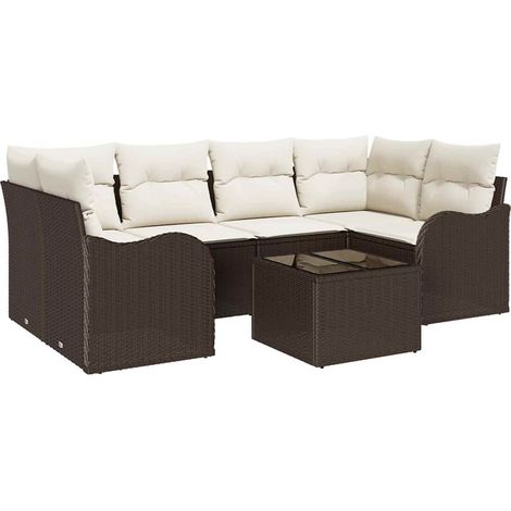Garden Sofa Set with Cushion with Storage 7 pcs Brown and Cream vidaXL