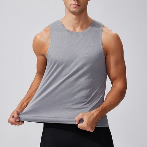 Men's quick-drying, breathable, sleeveless running tank top for bodybuilding, fitness, training, summer sports, grey (XXL grey) (1/5)