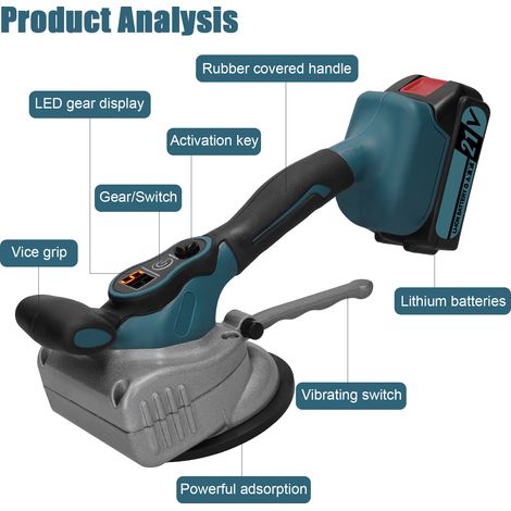 Machine de carrelage automatique 21 V, capacité de charge élevée, pose de carrelage mural, outil vibrant, niveleur portatif, ventouse agrandie avec niveleur à bulles, outils utilitaires de décoration (1/5)