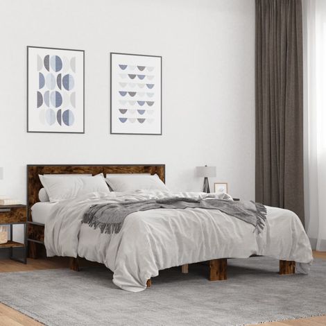 Estructura cama madera ingeniería metal roble ahumado 135x190cm vidaXL (1/5)