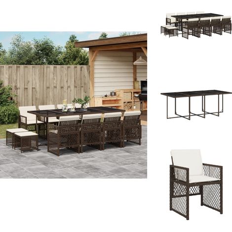 13-tlg. Garten-Essgruppe mit Kissen Braun Poly Rattan - Garten Essgruppe - Garten Essgruppen - Outdoor Essgruppe - Terrasse Essgruppe (1/5)