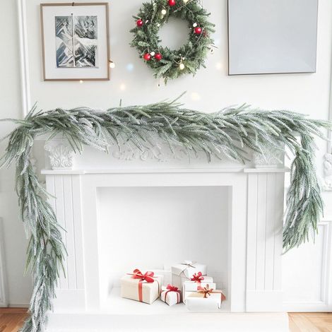 Guirlande En Rotin Flocké - 180 cm - Décoration De Noël Pour Cheminée Et Intérieur - 1 Pièce (1/5)