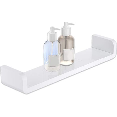 Plastique Blanc Wall Mount Étagères de salle de bain, ventouse Etagères murales Flottante en Forme de U Fournitures de Douche (Milieu) (1/5)