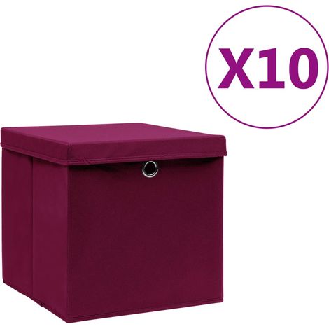 Aufbewahrungsboxen mit Deckeln 10 Stk. 28x28x28 cm Dunkelrot (1/5)