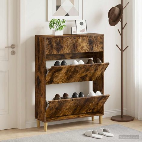 vidaXL Shoe Cabinet DELFT 78 x 24 x 103 cm Engineered Wood Smoked Oak (1/5)
