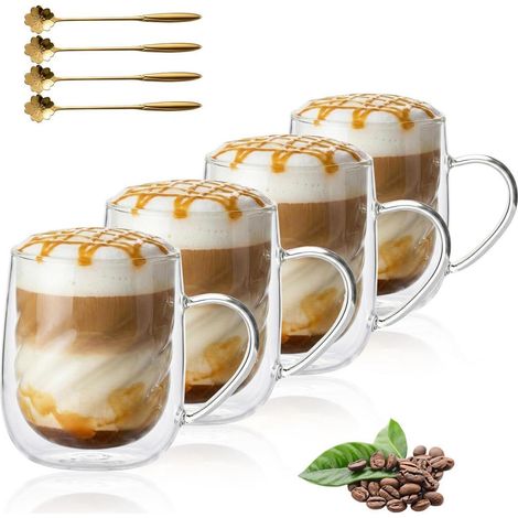 Verres double paroi pour Latte Macchiato 450ml avec anse (lot de 4) incl. cuillères