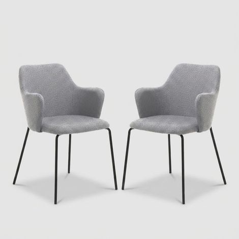 Juego de 2 sillas de comedor con reposabrazos de tela y metal negro Roly - Gris