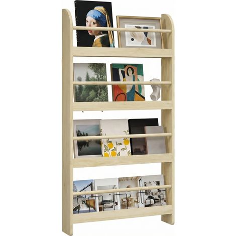 HOMCOM Estantería de Pared de Libros con 4 Estantes Carga 30kg 59x12x113cm Natural (1/5)