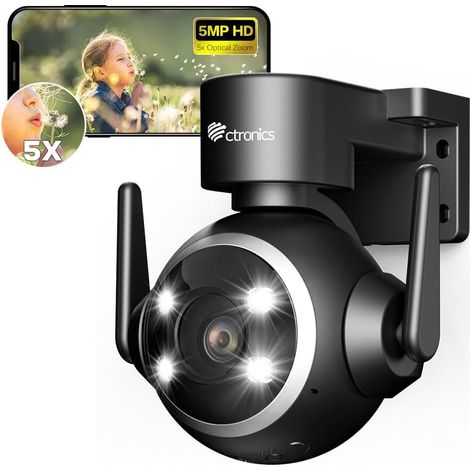 Ctronics 5MP Überwachungskamera für den Außenbereich 5-facher optischer Zoom 2,4 / 5 GHz WLAN Cloud-Speicher Farb-Nachtsicht Erkennung von Menschen Automatisches Tracking PTZ 355° 90° Zwei-Wege-Audio (1/5)