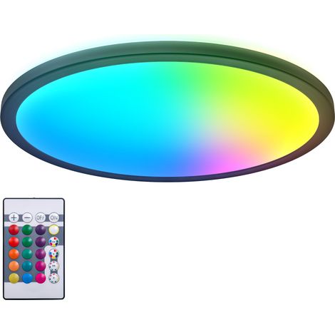 Panneau LED à lumière indirecte, télécommande, lumière multicolore RGB+W, dalle led, plafond, plafonnier led, lustre salon et cuisine et chambre, 42x3 cm, noir (1/5)