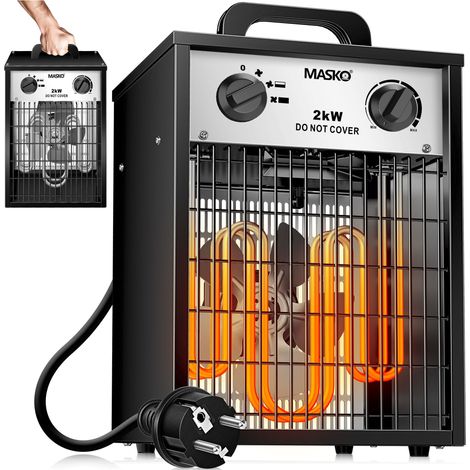 MASKO® termoventilatore elettrico termoventilatore da costruzione con termostato integrato termoventilatore con 3 livelli di riscaldamento termoventilatore per uso interno ed esterno bianco / 2 KW