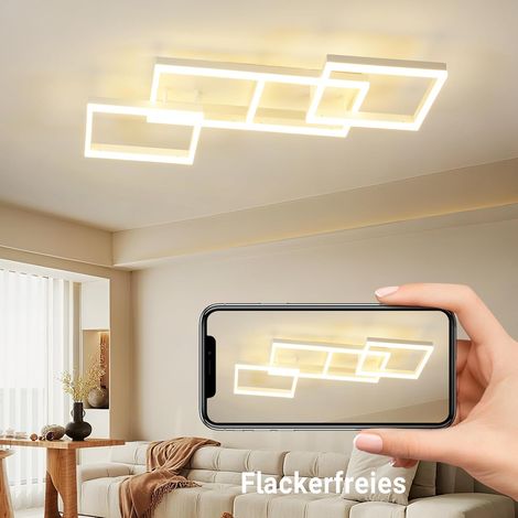 Amdelne 75W Plafonnier LED Blanc,Rectangular 87x62cm,Dimmable 2700K-6500K,Télécommande,Acrylique Métal,Lampe de Plafond pour Grand Salon [Classe E]