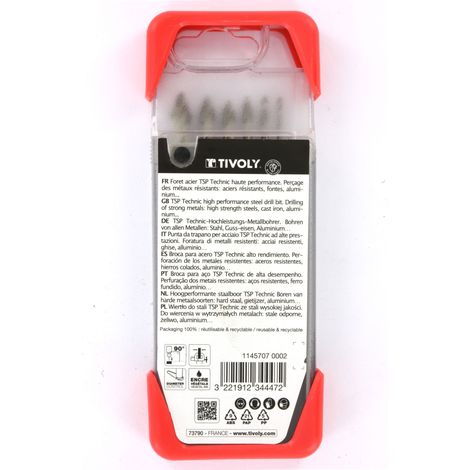 Tivoly • Confezione da 6 punte per metallo TSP HSS taglio rettificato affilatura Tivoly Smart Point Ø da 1 a 8 mm