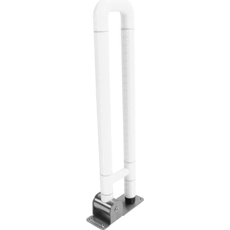 Barres d'appui de toilette pliables, antidérapantes, relevables, avec poignées et supports pour siège de salle de bain, pour personnes âgées, personnes handicapées et femmes enceintes (blanc). (1/5)