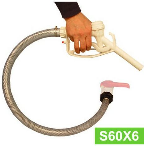 TAISHENGDA- Kit vidange cuve eau 1000 L S60X6 – Tuyau PVC 1 m Ø 25 mm – Pistolet PP blanc avec joint FPM – Raccord taraudé S60X6 (1/4)