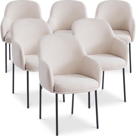 Lot de 6 chaises modernes matelassées Inaya Métal Noir et Tissu Beige (1/5)
