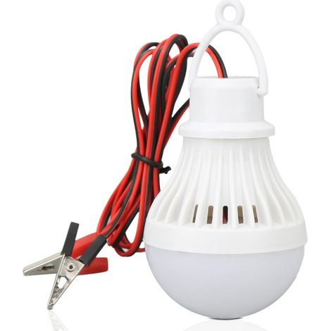 Lanterne de camping à LED, 12V 5W 400Lm Ampoule d'urgence extérieure avec câble d'alimentation à pince alimentée par batterie portable avec crochet à pince pour la randonnée en plein air à vélo (1/5)