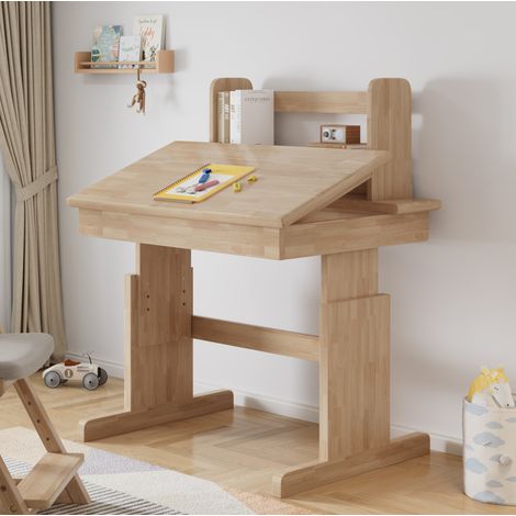 MEUBLIV Bureau enfant réglable en hauteur en bois naturel – plateau inclinable (1/5)