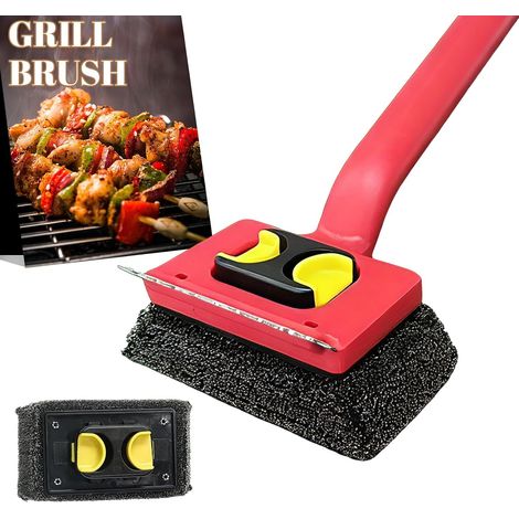 Cepillo para barbacoa sin pelo, cepillo de vapor seguro con cabezal de repuesto y mango aislado – para barbacoas de gas, carbón, cerámica y hierro fundido (accesorios para barbacoa) (1/5)