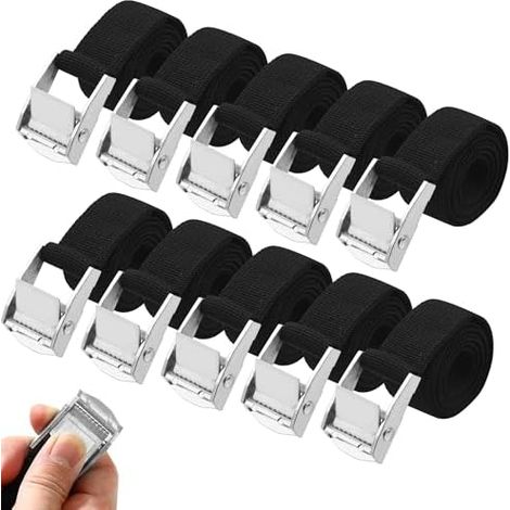 Lot de 10 Sangle d'Arrimage,25mm x 1m Sangle de Serrage,Sangle Porte Velo avec Boucle de Fermeture,Convient pour Regrouper des Fourgonnettes, des Motos et des Camions,Selon DIN en 12195-2 (1M) (1/5)