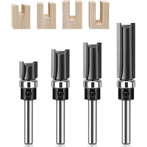 (Noir) Ensemble de 4 Fraise Defonceuse, Diamètre de Tige de 6mm, Fraise a Copier avec Profil Droit, Matériau en Carbure de Tungstène, pour Bois/Panneaux MDF/Contreplaqué/Acrylique (1/5)