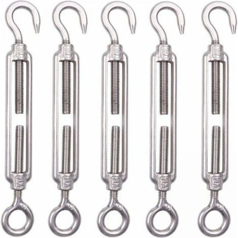 Lot de 5 M8 Tendeur Cable Inox 6mm Tendeur Cloture Crochet Tendeur 304 en Acier Inoxydable Réglable Tendeur Grillage pour Corde Cable Fil à Linge Jardin Grillage (1/5)