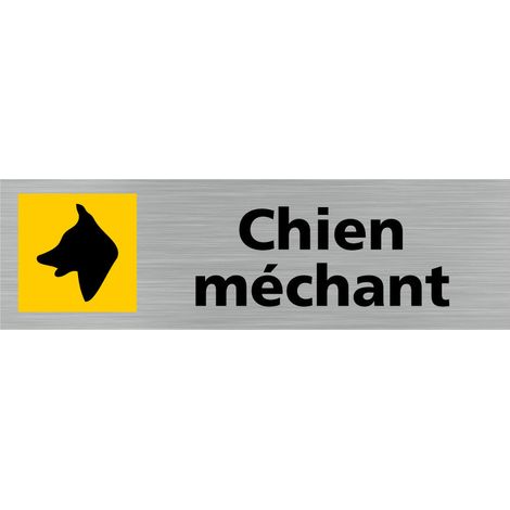 Pictogramme CHIEN MECHANT (Q0285).- Adhésif aspect aluminium brossé - (1/5)