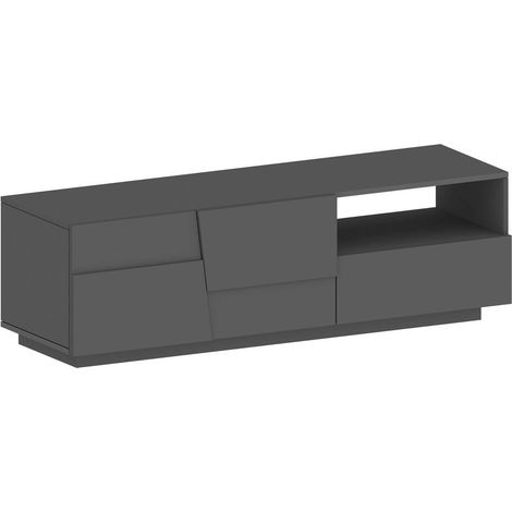 Dmora - Mobile porta TV Cecia, Credenza bassa da soggiorno con 2 ante e 1 cassetto, Base porta TV, 150x44h46 cm, Antracite (1/5)