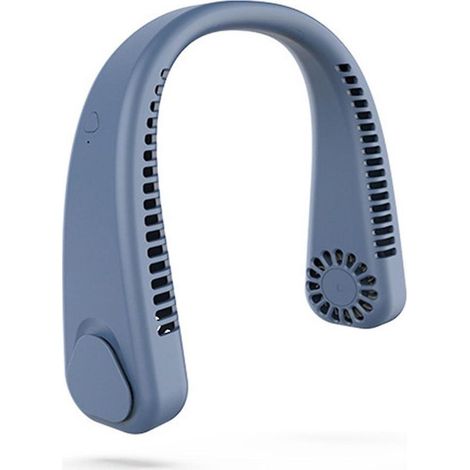 Ventilateur de cou portable, sans pales, flux d'air rafraîchissant à 360°, rechargeable par USB, 3 vitesses, bleu clair. (1/5)