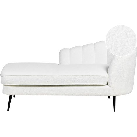 Chaise lounge bouclé derecho diseño moderno tapicería patas metal negras blanco crema Allier