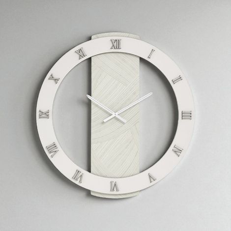 Orologio SCOTT rotondo D80 cm in legno rivestito con parato e dettagli Argento (1/5)