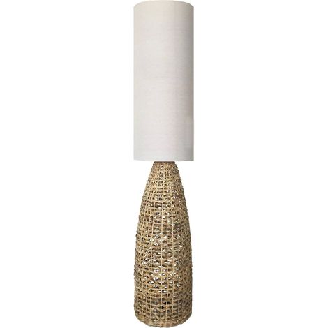 Lampe sur pied naturelle jacinthe deau et abatjour blanc élégant - Naturel jacinthe et blanc textile (1/3)