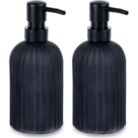 Dispenser di sapone in vetro nero da 400 ml, 2 pezzi.