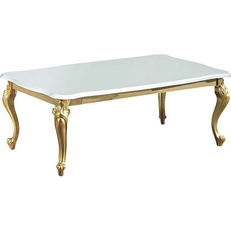Table basse design bois vernis brillant blanc et doré Jade 130cm (1/2)