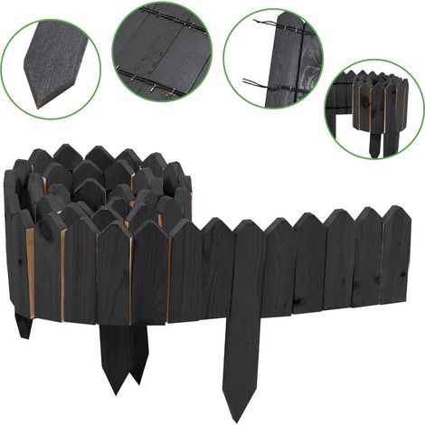 Randaco Rasenkante Rollborder Flexibler Holzzaun Kiefernholz Beeteinfassung Beetumrandung Gartenzaun Holz Dekozaun, 200 x 10 cm Anthrazit