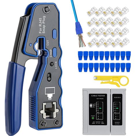 Outil de sertissage RJ45 à passage traversant, outil de sertissage Ethernet multifonctionnel professionnel et robuste (1/4)