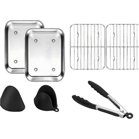 9 pièces acier inoxydable friteuse à air accessoires ensemble compatible Rectangle double panier air friteuse (1/5)