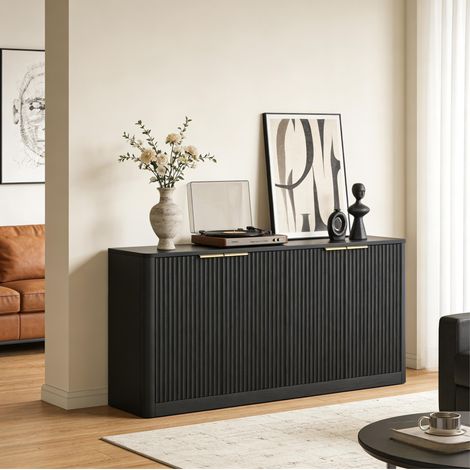 Buffet 150 cm avec 4 portes, design ondulé, MDF, noir HAVRYA (1/5)