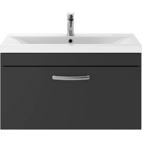 Nuie Athena Wall Hung 1-Drawer Vanity Unit with Basin-2 800mm Wide - Gloss Grey (1/5)