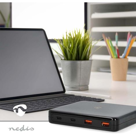 Nedis Tischladegerät / GaN / 1.5 / 2.0 / 2.5 / 3.0 / 3.25 A A / Anzahl der Ausgänge: 4 / USB-A / USB-C™ / Euro / 1.50 m / Automatische Spannungswahl