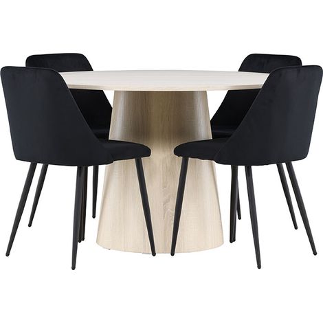 Lanzo Essgruppe Tisch Ø120cm und 4 Velours Stühle whitewash.