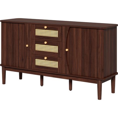 Sideboard 141 x 40 x 77 cm aus MDF und Rattan, dunkelbraun, Schiebetüren – MEUBLIV (1/5)