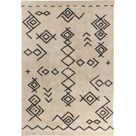 Tappeto in cotone Mylen con motivo geometrico nero e crema (1/4)