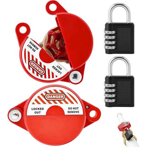 Lot de 2 verrous de vanne d'arrêt Lockout Tagout avec serrure à combinaison, serrure de robinet pour l'extérieur, étiquette de verrouillage, système de verrouillage de robinet pour bec à gaz et eau (1/5)