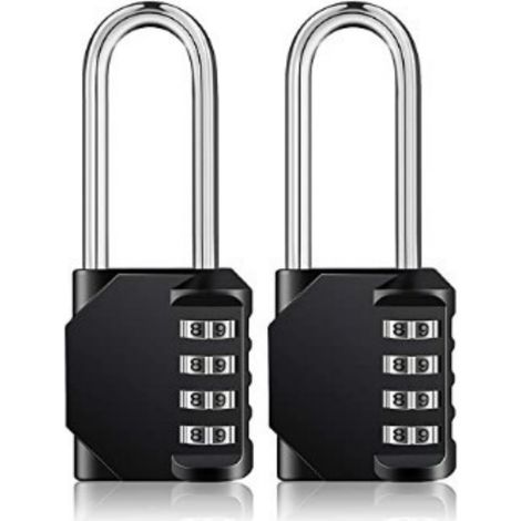2 Cadenas Combinaison 4 Chiffres Anse Longue Etanches Robustes (1/3)