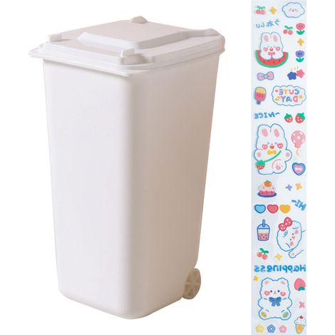 Poubelle Mini - Poubelle De Bureau Et Support À Stylos - Avec Couvercle Mobile Et Roulettes - Pour Bureau Maison Bureau - Lot De 2 (1/5)
