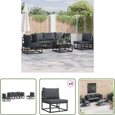 vidaXL Aluminiumsofa - Gartensofa-set mit Kissen 5 pcs Schwarz Aluminium (1/5)