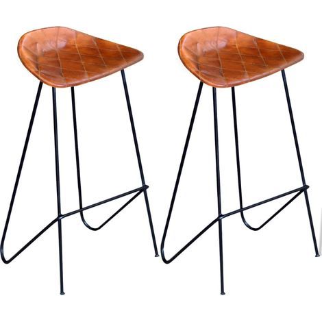 Tabourets de bar, lot de 2, en cuir véritable noir et marron (1/5)